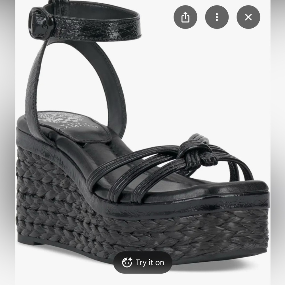 Vince Camuto Black Strappy  Leather Wedge Sandals
